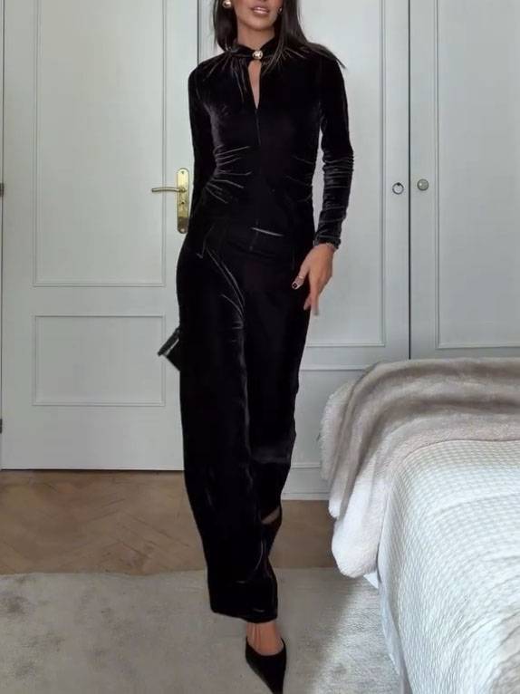 Vintage Velvet Top And Wide Leg Pants Set