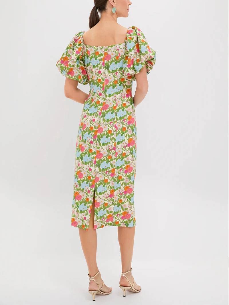 Bubble-Sleeve Floral Dress