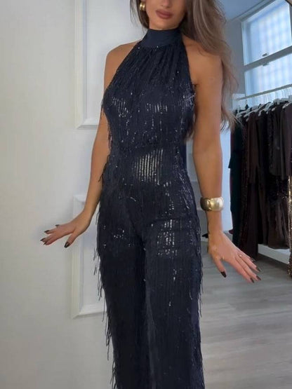 Tassel Design Backless Jumpsuit