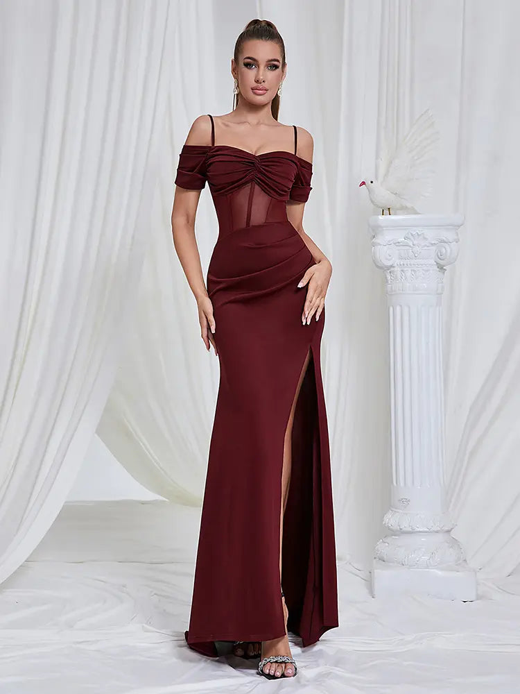 Sexy Strapless Cutout Slit Dress