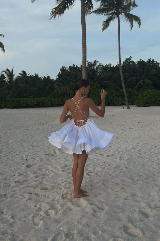 Flared Hem Deep V Backless Mini Dress