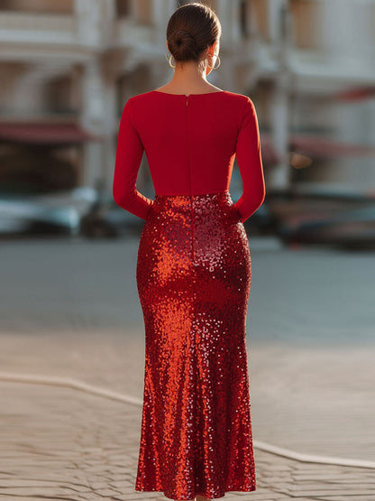 Radiant Red Two-Tone Sequin Midi Dress