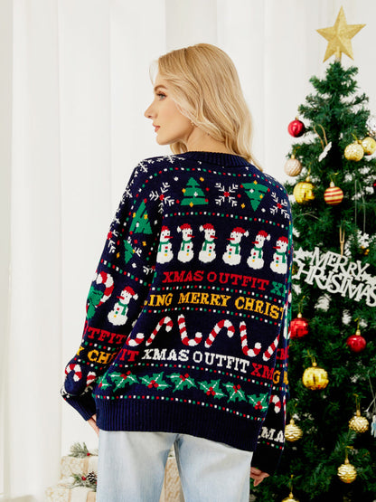 Crewneck SequinSweater _ Snowman & ChristmasTree