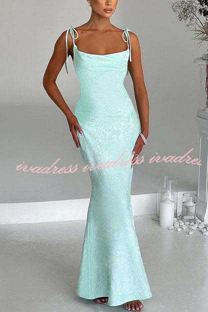 Jacquard Fabric Elegant Suspender Tie Slim Fishtail Maxi Dress