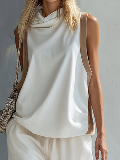 Casual Sportswear  White Cotton Hooded Vest And Shorts Set