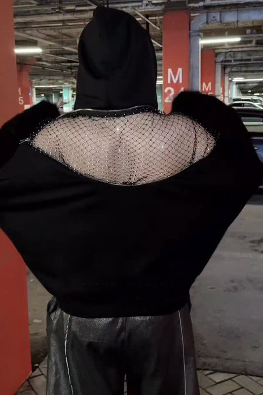 Solid Color Backless Cutout Loose Hooded Casual Sports Sweatshirt