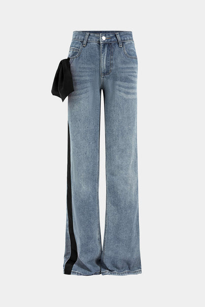 High-Waisted Side Ribbon Denim Pants