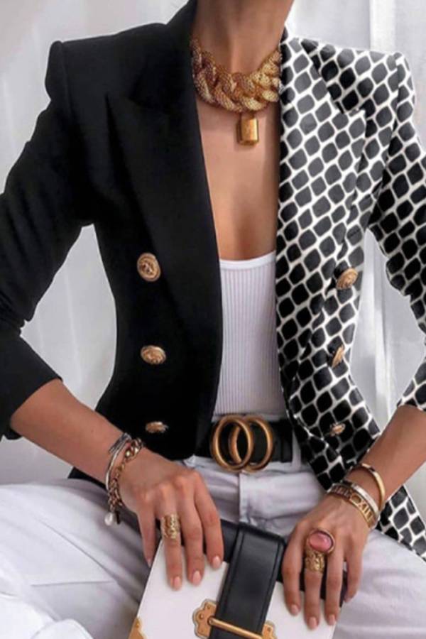 Art print double-breasted blazer