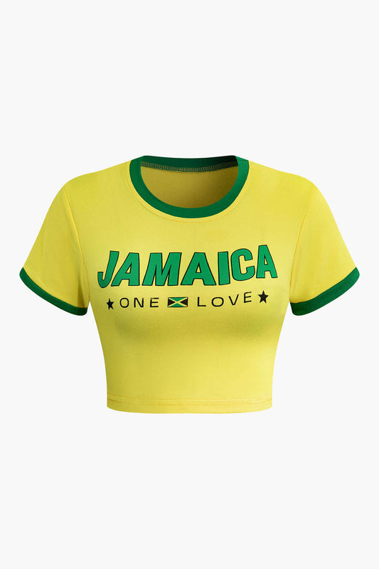 Jamaica "One Love" Yellow Graphic Crop Top