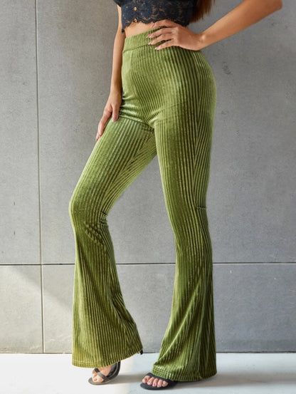 Velvet Pit Stripe High-Rise Elastic Waist Flare Leg Pants