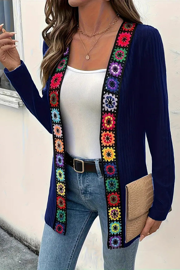 Bohemian Style Floral Edge Long Sleeve Casual Knitted Cardigan