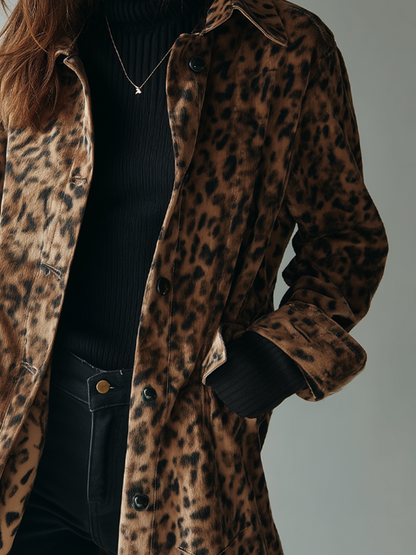Vintage Leopard Print Eco-suede Jacket
