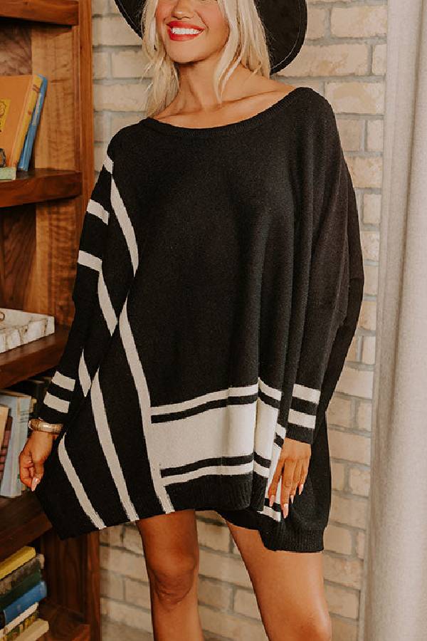 Cozy Lifestyle Knit Colorblock Drop Shoulder Sleeve Oversized Sweater