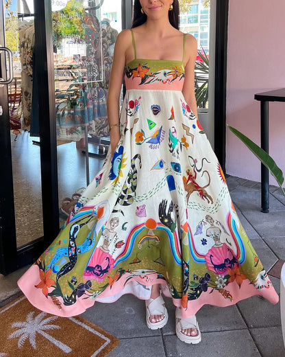 Vestido lencero con estampado de pintura y posicionamiento elegante