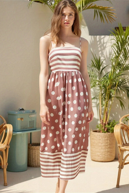 Polka Dot Square Neck Cami Midi  Dress