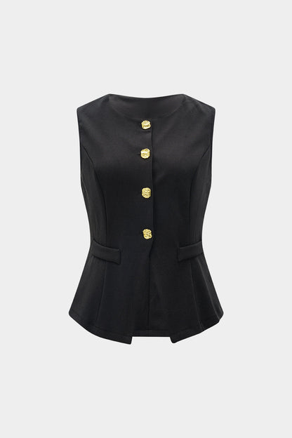 Solid Metallic Button Vest