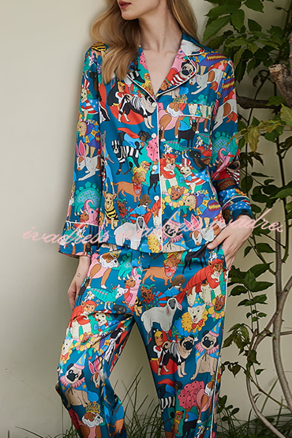 Halloween Dog Print Home Long SleevesTwo Piece Set