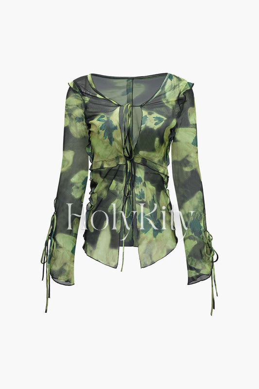 Floral Print Tie Front Blouse