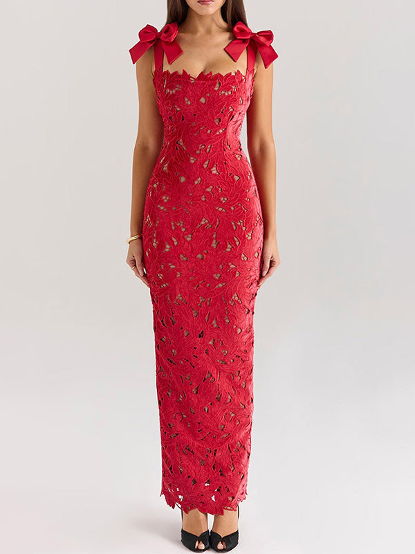 Stylish Elegant Bow Split Dress