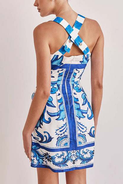 Vestido corto con bolsillos y tirantes anchos en mezcla de lino de verano Channeling 