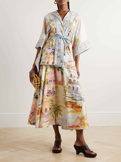 Unique City Illustration Print Long Waist Shirt