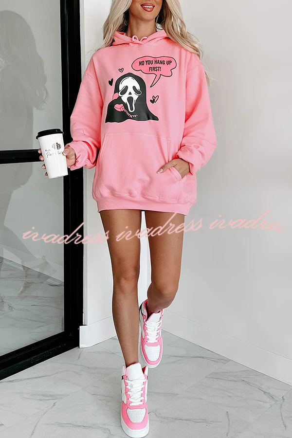 You Hang Up First Graphic Pocket Long Sleeve Hoodie