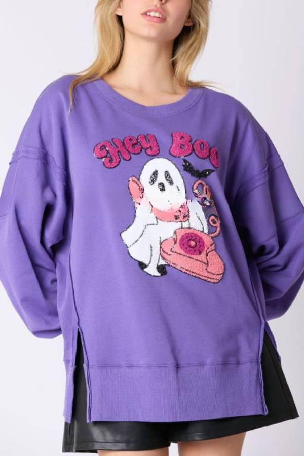 Halloween Cartoon Ghost Sequined Sweatshirt Casual Top
