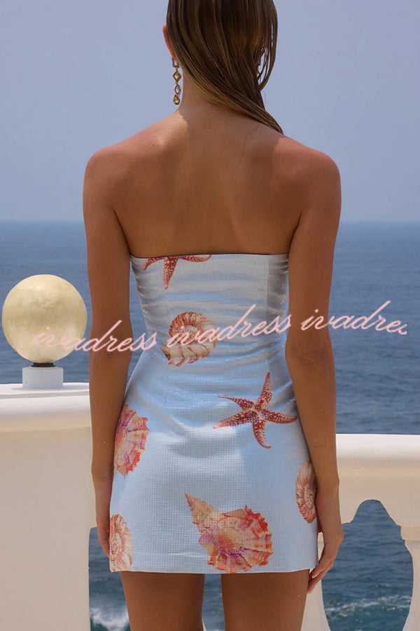 Vestido mini elástico sin tirantes con estampado único de lentejuelas para club de playa 