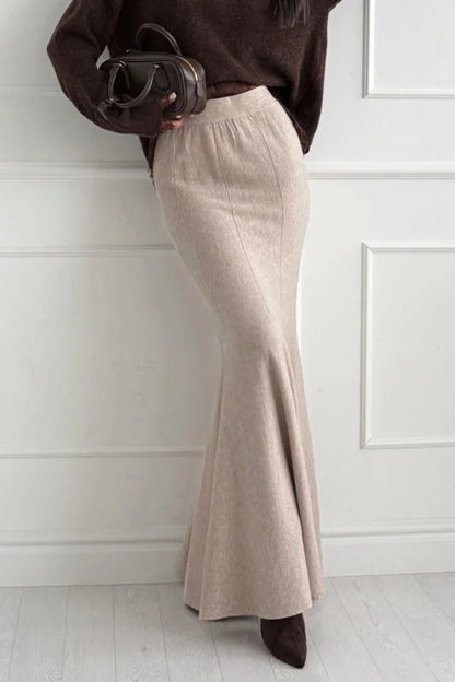 Caitlin Knit Stretch Fabric High Waist Fishtail Casual Maxi Skirt