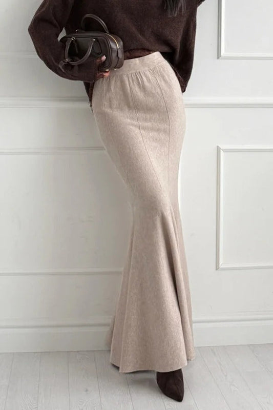 Falda larga informal de cola de pez con cintura alta y tejido elástico de punto Caitlin 