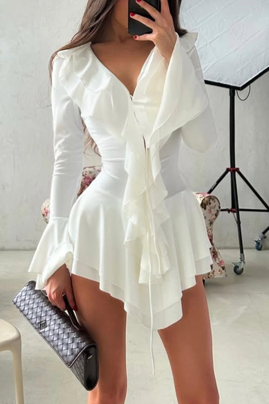 Fashion V-neck Long-sleeved Ruffled Slim-fit Rompers