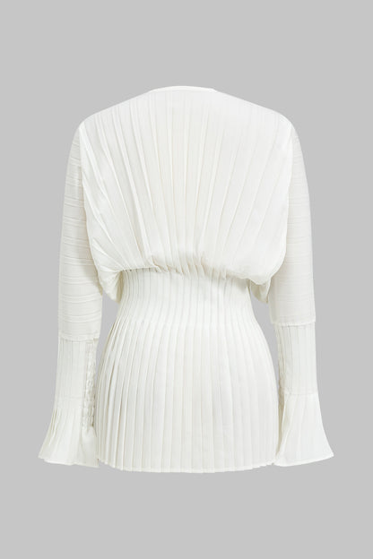 Pleated Bell Sleeve Corset Waist Long-Sleeve Shirt