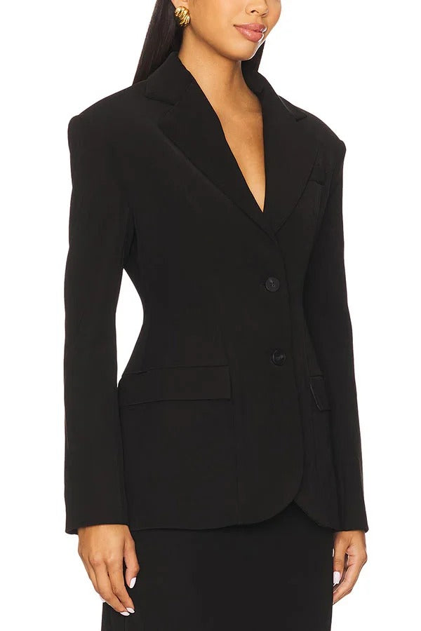 Blazer elegante con solapa y bolsillo, manga larga, hombros acolchados y cintura ajustada para vacaciones 