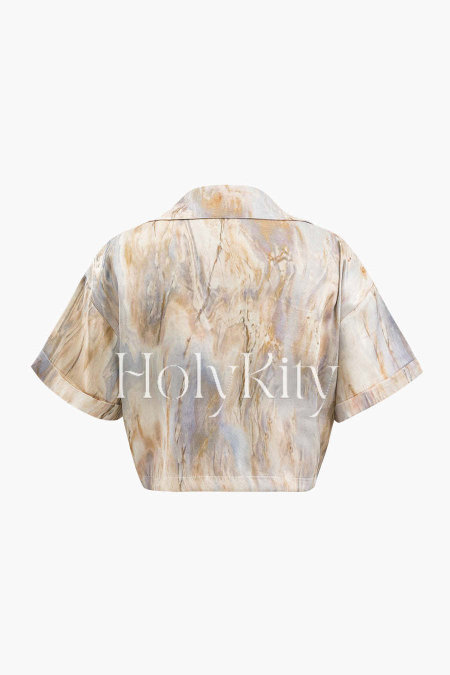 Marble Print Twist Hem Crop Shirt