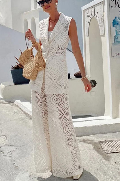 Santorini Dream Unique Lace Elastic Waist Wide Leg Pants