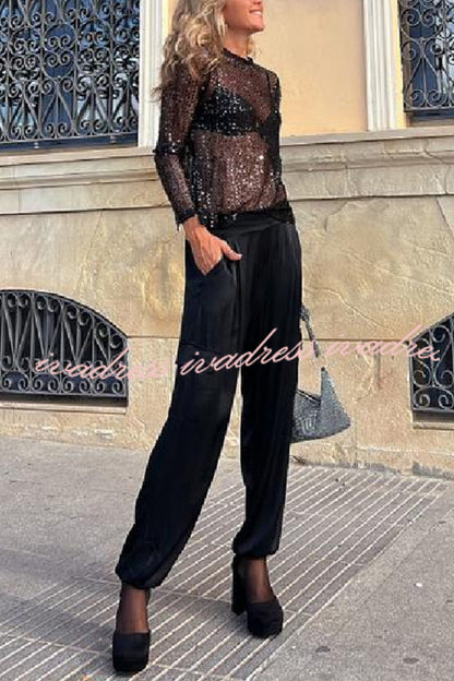 Keep It Shine Sequin Long Sleeve Shift Blouse