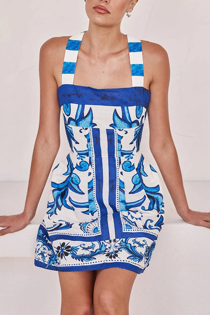 Vestido corto con bolsillos y tirantes anchos en mezcla de lino de verano Channeling 