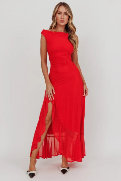 Moonlit Magic Asymmetric Neckline Maxi Dress
