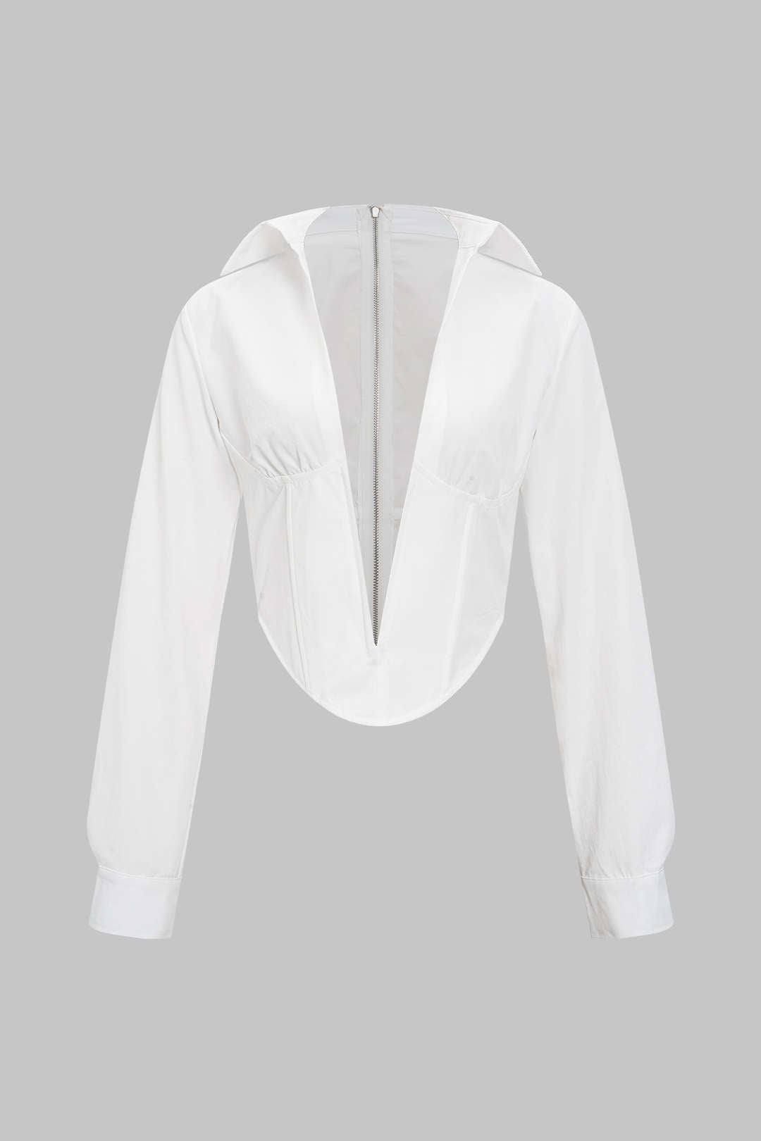 Deep V-neck Cut Out Corset Long-Sleeve Shirt