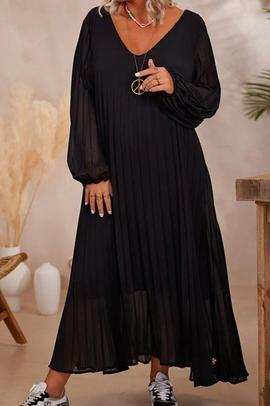 Vestido largo holgado de patchwork de algodón y lino 