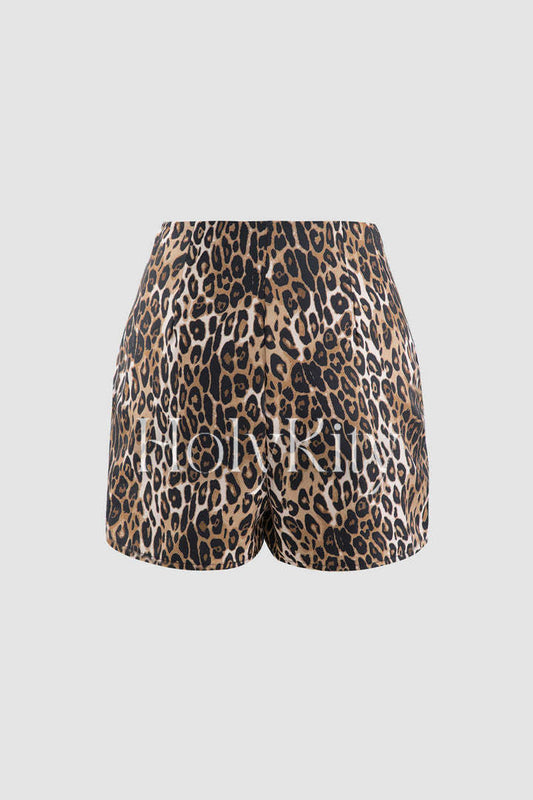Leopard Print Slit Shorts
