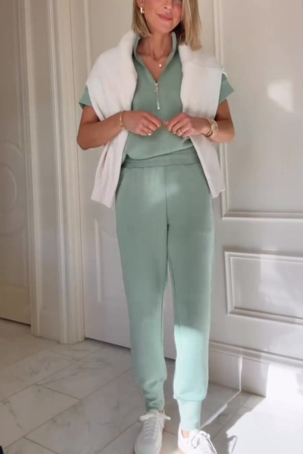 Sheridan Half-Zip Neck Short Sleeve Sweatshirt and Elastic Waist Pocket Jogger Set