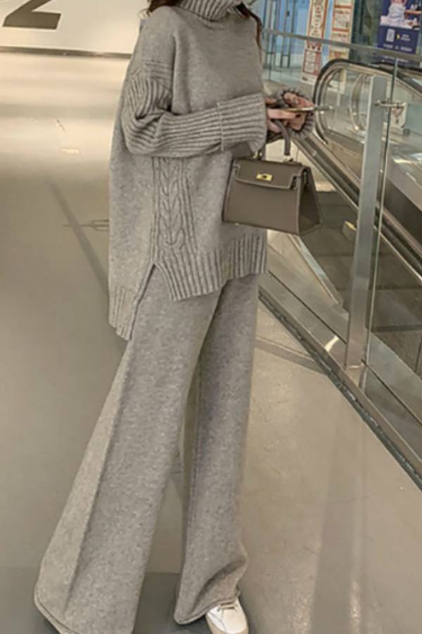 Turtleneck Size Split Sweater Suits