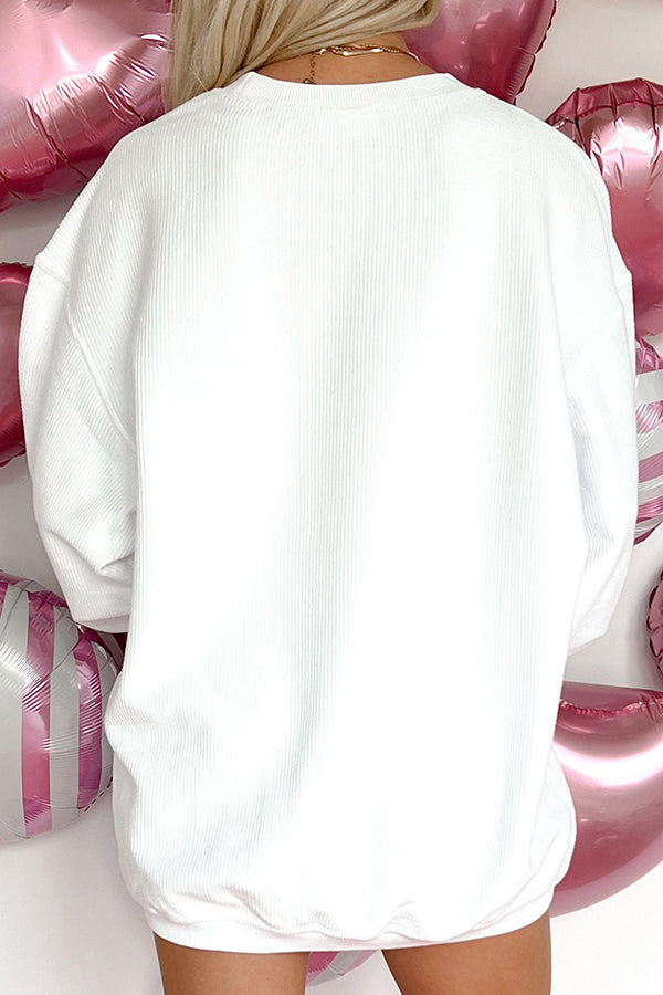 Suéter informal de manga larga con lentejuelas y letras multicolor navideñas 