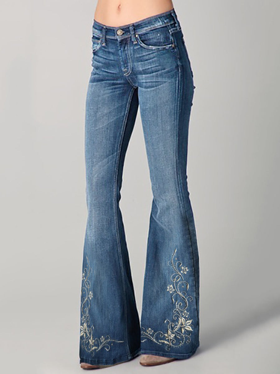 Daily Blue Floral Pocket Western Jeans