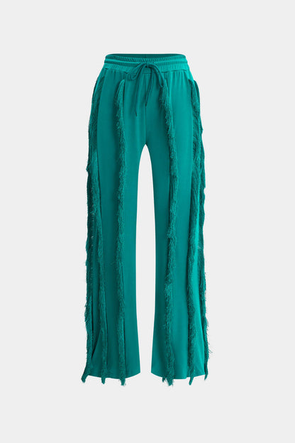 Bustier Slip Bodysuit And Fringe Tie Front Wide Leg Trousers Set