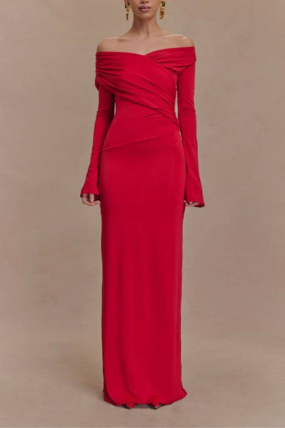 Off Shoulder Ruched Maxi Dress