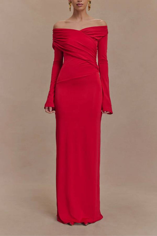 Off Shoulder Ruched Maxi Dress