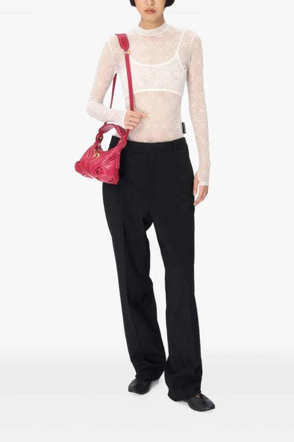 Half-high collar mesh printed bottoming shirt