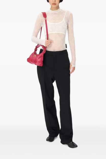 Half-high collar mesh printed bottoming shirt